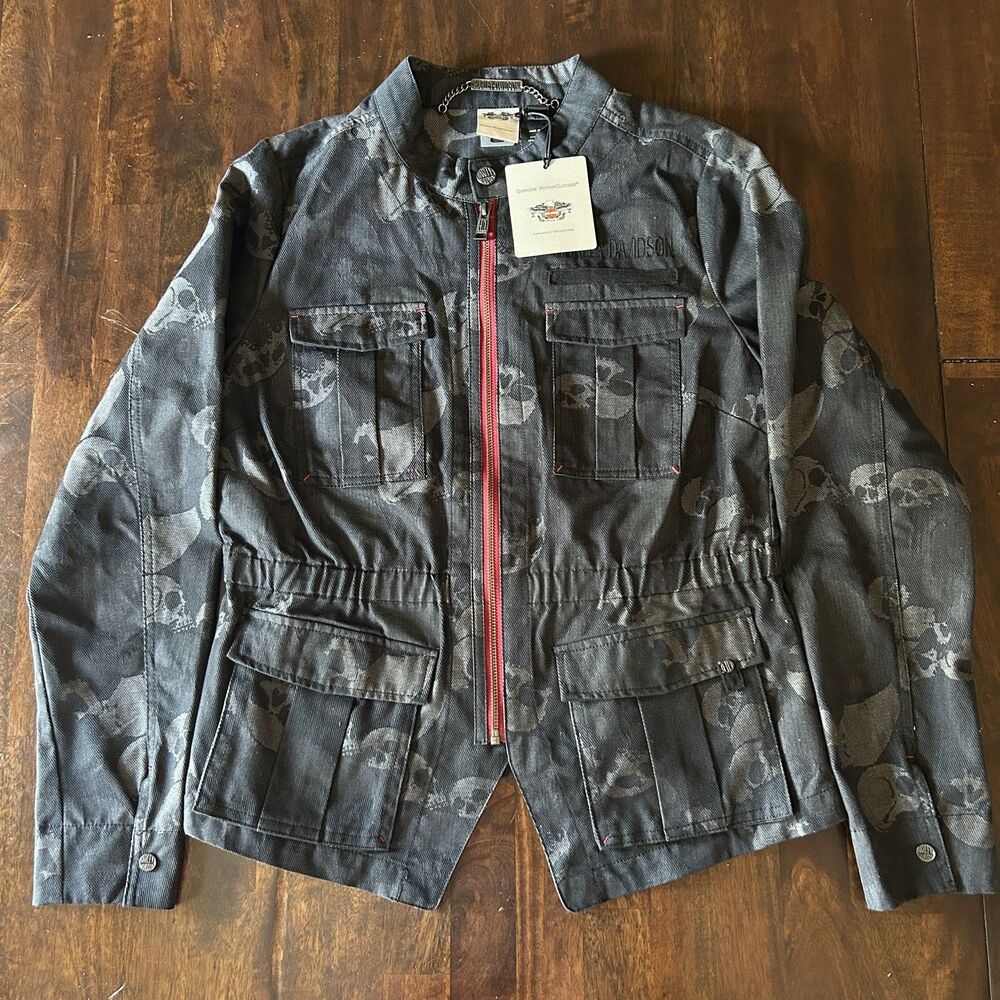 Harley Davidson Womens Skull Jacquard Woven Casual Field Jacket Sz L 96040-18VW